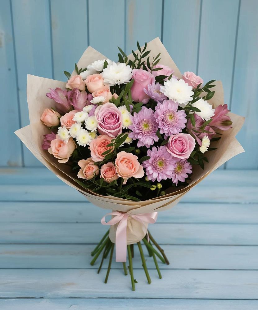Букет цветов из: Хризантемы, Розы и Альстромерии в Калининграде