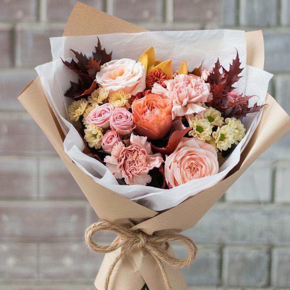 Букет осеннее настроение в Калининграде Букет цветов из: Гвоздики, Хризантемы и Розы в Калининграде