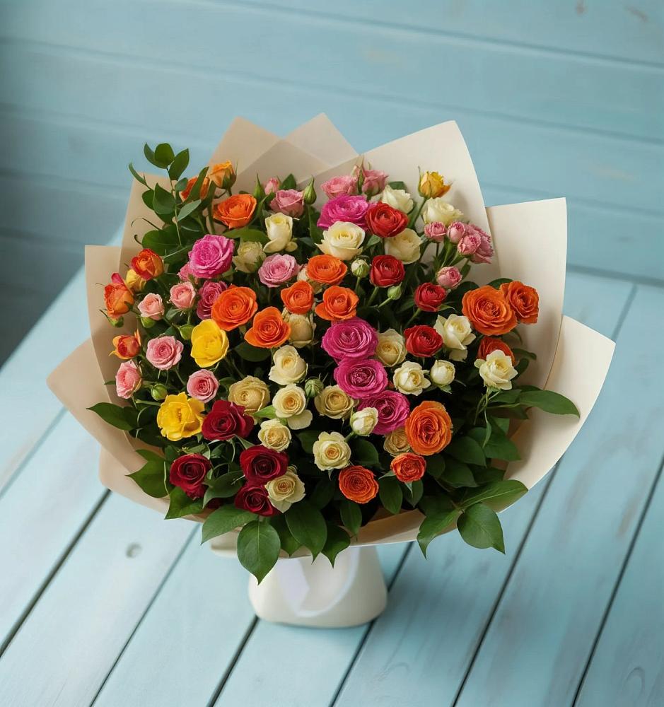Букет Микс из разноцветных кустовых роз в Калининграде
