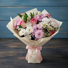 Букет цветов из:  Хризантемы, Альстромерии и Розы #REPLACE_PRED# Калининграде