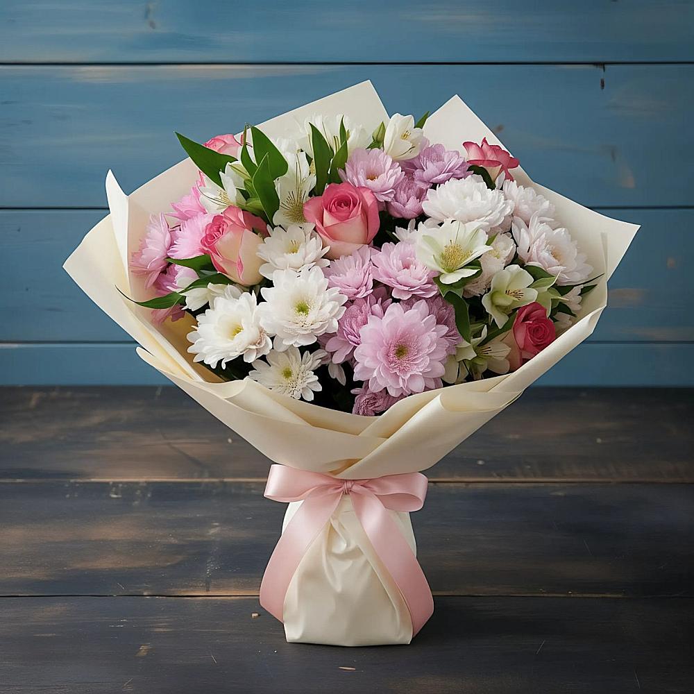 Букет цветов из: Хризантемы, Альстромерии и Розы в Калининграде